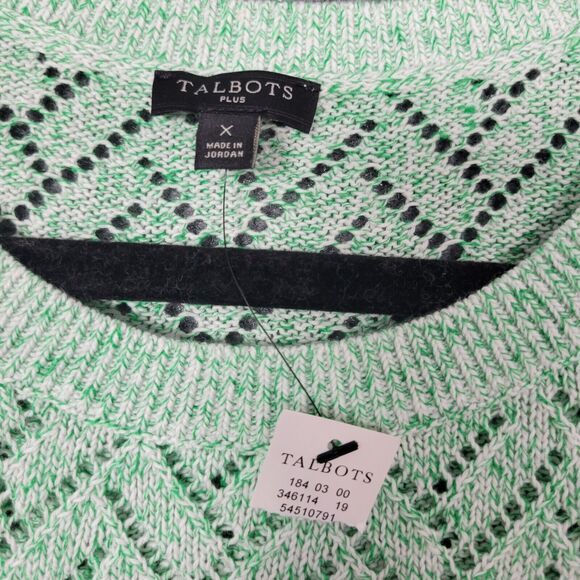 NWT TALBOTS PLUS Green Herringbone Open Knit Linen 3/4 Sleeve Sweater SIZE X - Picture 9 of 11